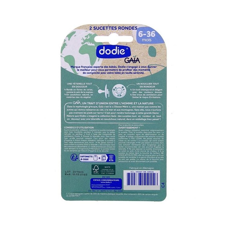 Sucettes rondes caoutchouc - 6-36 mois - Pleine nature - Dodie - IllicoPharma