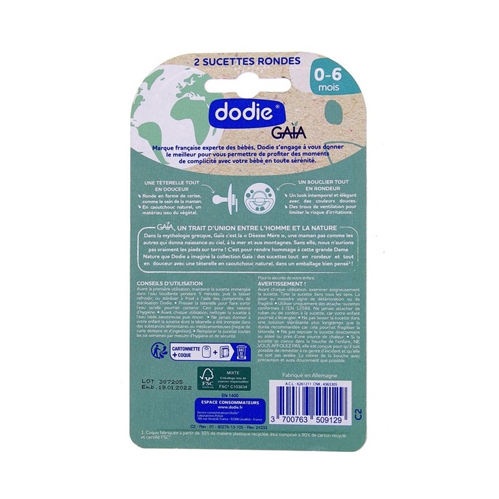 Sucettes rondes caoutchouc - 0-6 mois - Bord de mer - Dodie - IllicoPharma