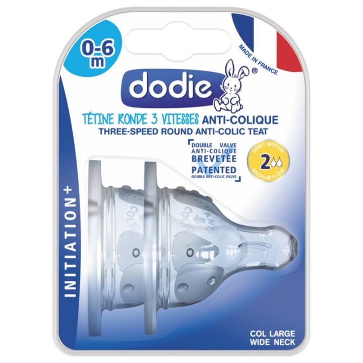 Tétines rondes 3 vitesses Initiation+ Débit 2 anti-colique - Dodie - IllicoPharma