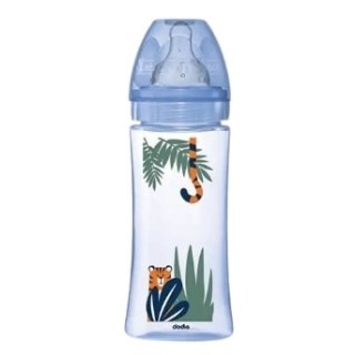Biberon tétine ronde 3 vitesses débit 3 Bleu Jungle - 330ml - Dodie - IllicoPharma