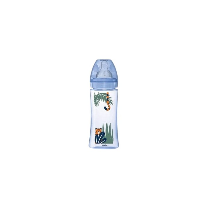 Biberon tétine ronde 3 vitesses débit 3 Bleu Jungle - 330ml - Dodie - IllicoPharma