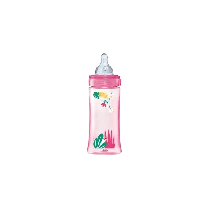 Biberon tétine ronde 3 vitesses débit 3 Rose Jungle - 330ml - Dodie - IllicoPharma