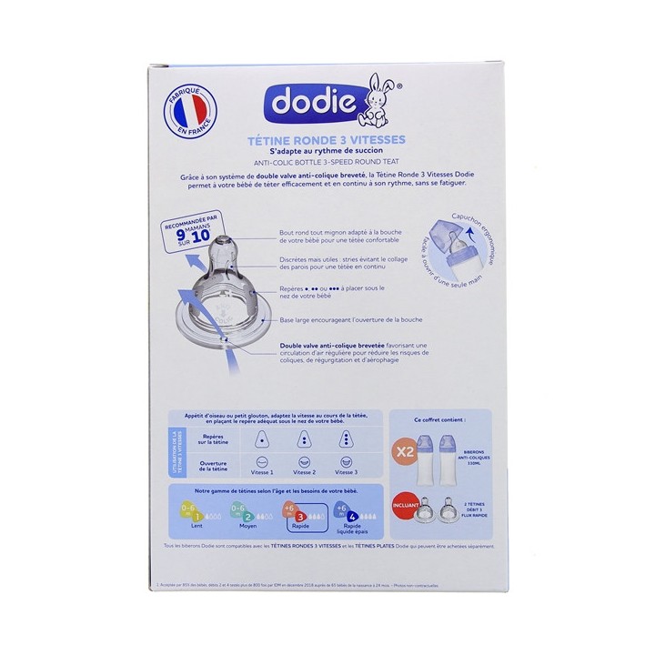 Biberon tétine ronde 3 vitesses débit 3 - 2x330ml - Dodie - IllicoPharma