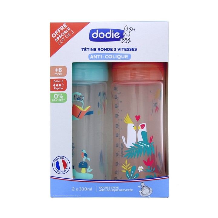 Biberon tétine ronde 3 vitesses débit 3 - 2x330ml - Dodie - IllicoPharma