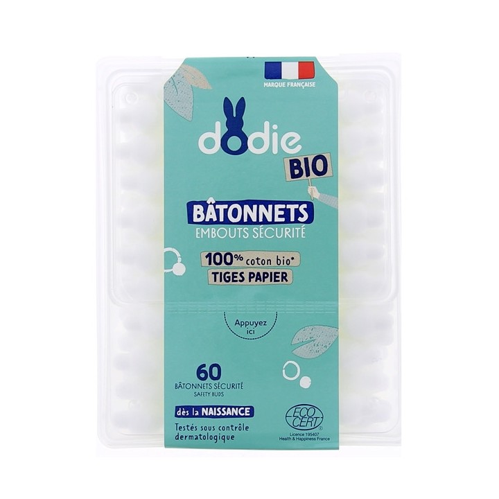 Bâtonnets Coton Bio  - 60 bâtonnets - Dodie - IllicoPharma