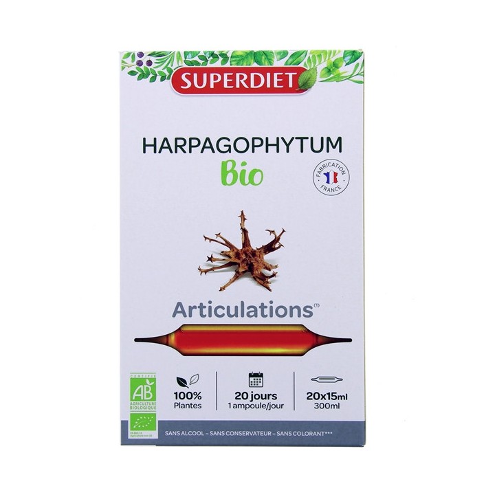 Harpagophytum Bio 20 ampoules - Superdiet - Douleurs - Pharmacie en ligne IllicoPharma