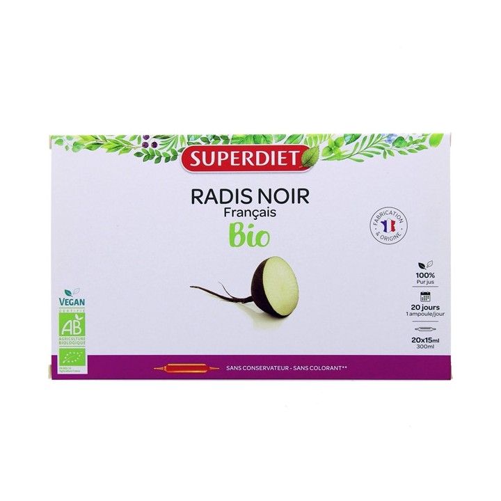 Radis Noir Bio - 20 ampoules - Superdiet - Digestion, transit - Pharmacie IllicoPharma