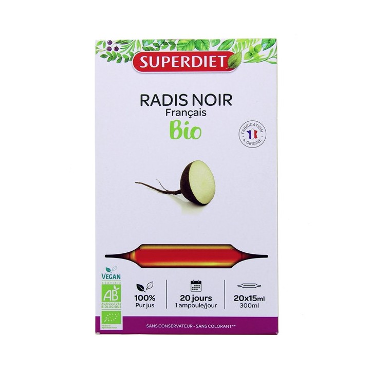 Radis Noir Bio - 20 ampoules - Superdiet - Digestion, transit - Pharmacie IllicoPharma