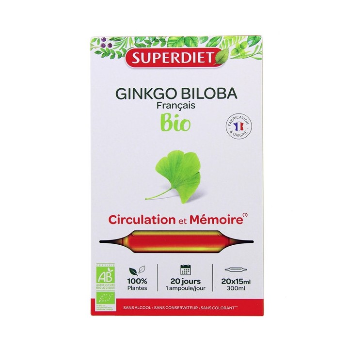 Ginkgo biloba bio - 20 ampoules - Superdiet - IllicoPharma