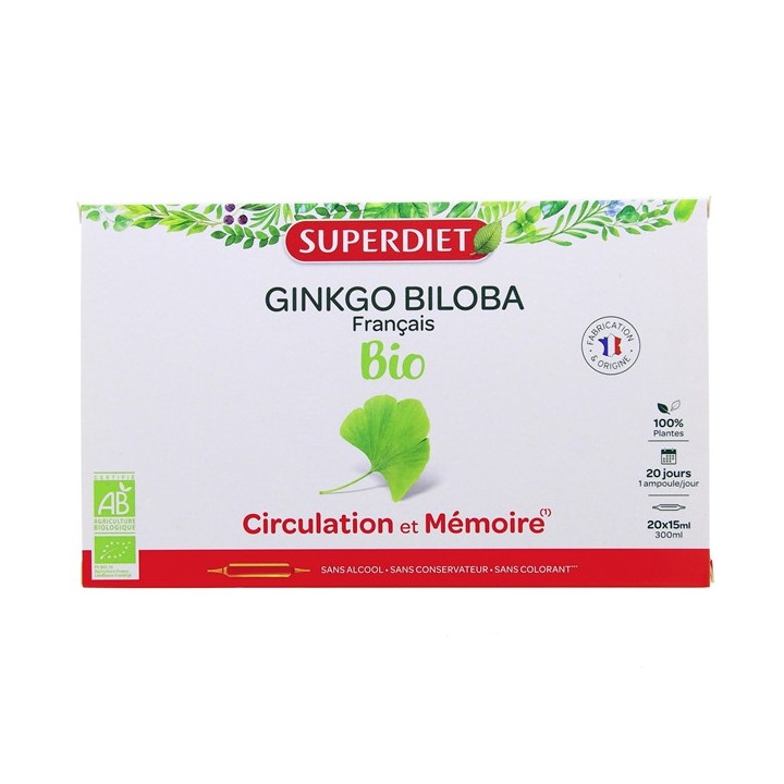 Ginkgo biloba bio - 20 ampoules - Superdiet - IllicoPharma