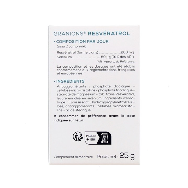 Granions Resveratrol - 30 comprimés - Dermatologie, cheveux, ongles - Pharmacie IllicoPharma