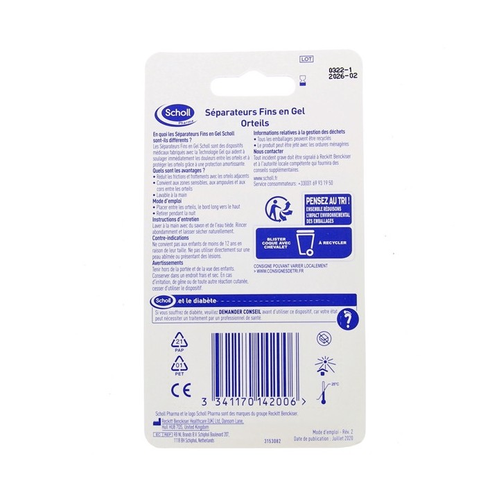 Séparateurs Fins en Gel Orteils x3 - Scholl - IllicoPharma