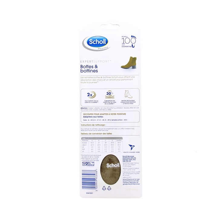 Semelles Bottes & Bottines Taille 35,5 - 40,5 - Scholl - IllicoPharma
