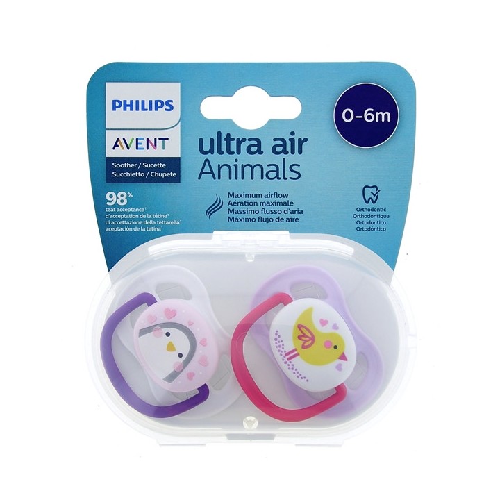 Sucettes Ultra Air Animals 0-6m x2 Rose - Avent - IllicoPharma