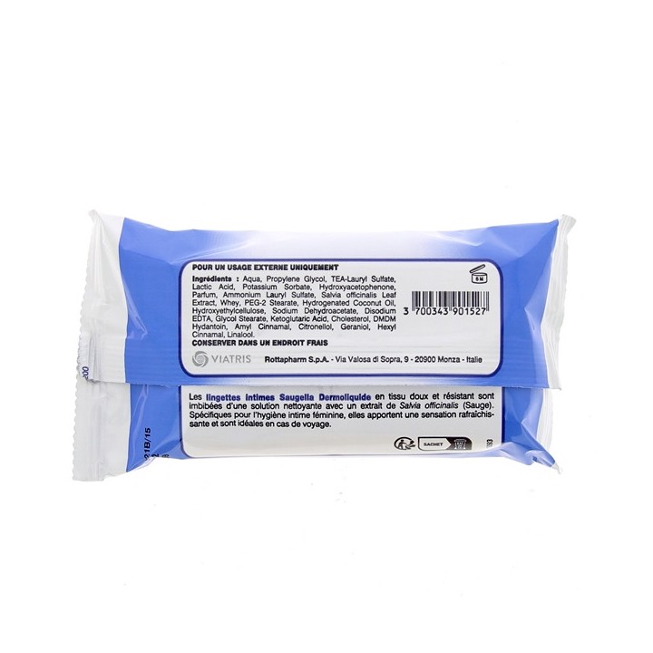 Lingettes intimes nettoyantes Dermoliquide x15 - Saugella - IllicoPharma