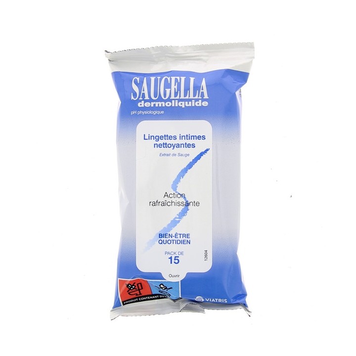 Lingettes intimes nettoyantes Dermoliquide x15 - Saugella - IllicoPharma