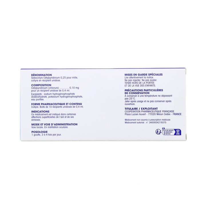 Sedacollyre cetylpyridinium 2Sach/5Unidoses-Collyre adoucissant-IllicoPharma