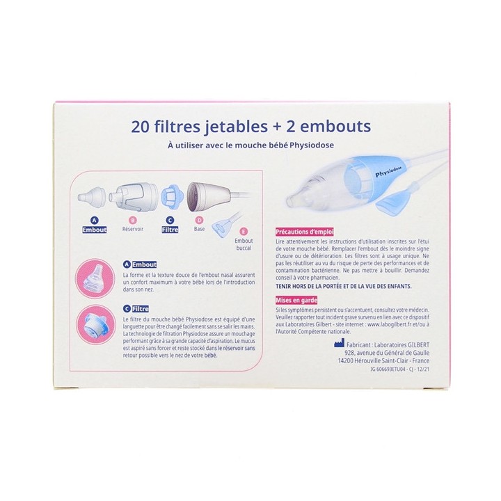 Physiodose Filtres jetables pour mouche bébé x20 - Gilbert - IllicoPharma