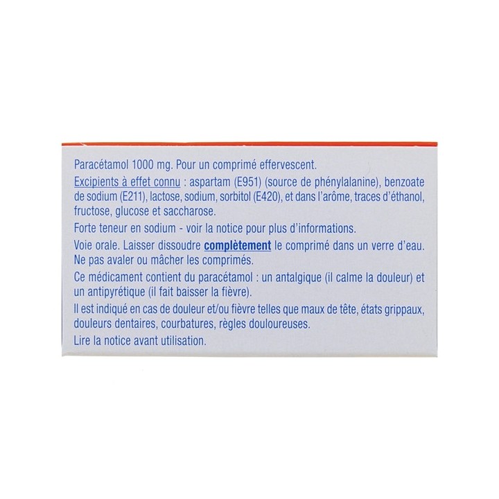 Médicament Efferalgan 1000mg effervescent arôme fruits rouges