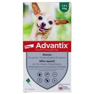 Advantix Très petit chien 1,5-4kg 4x0,4ml - Elanco - IllicoPharma