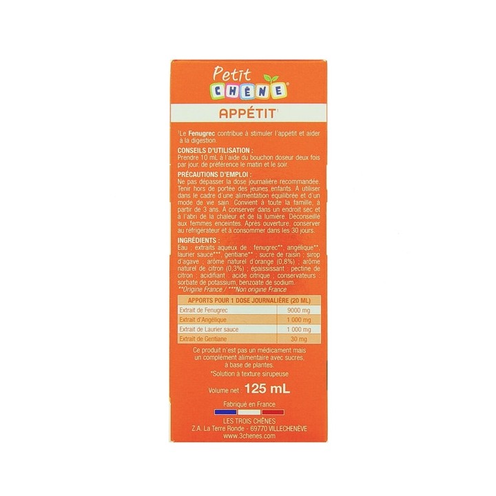 Petit chêne Appétit Sirop 125ml - Les 3 chênes – IllicoPharma