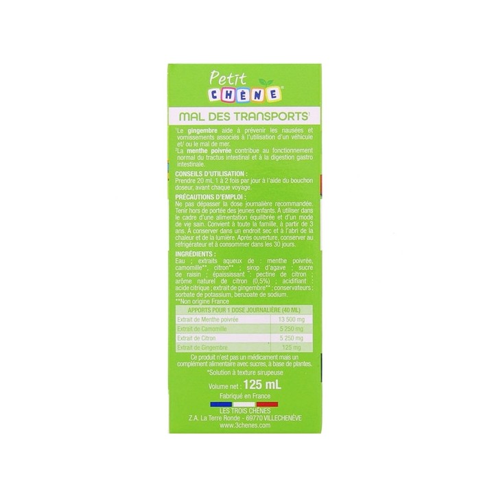 Petit chêne Mal des transports Sirop 125ml - Les 3 chênes – IllicoPharma