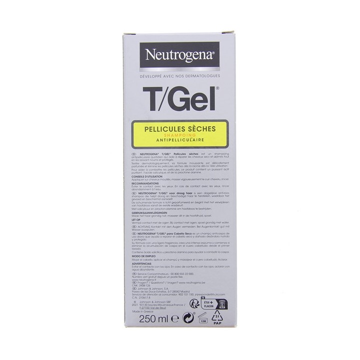 T/GEL Shampooing Pellicules Sèches 250ml - Neutrogena - IllicoPharma