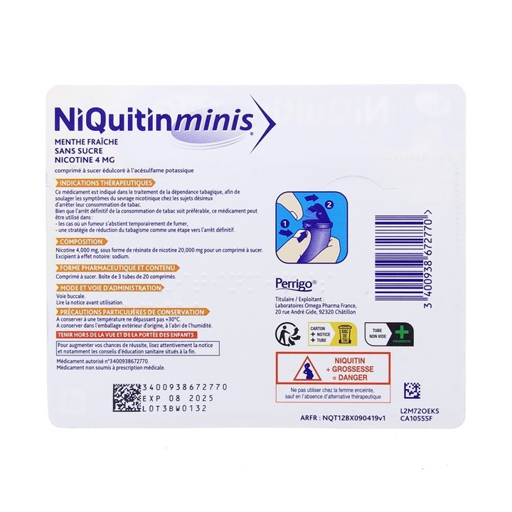 Niquitin Minis menthe fraiche 4mg 60 comprimés