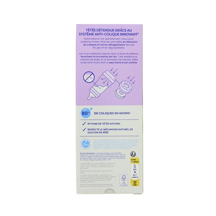 Easy Start Biberon Anti-Colique Débit Rapide Lila 320ml - MAM - IllicoPharma