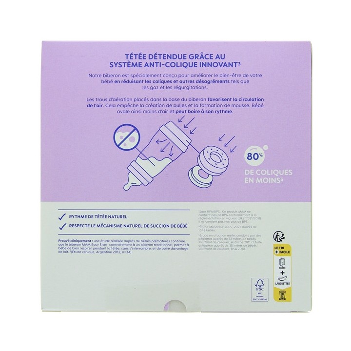 Easy Start Biberons Anti-Colique Débit Lent Lila/Sable 2x160ml - MAM - IllicoPharma