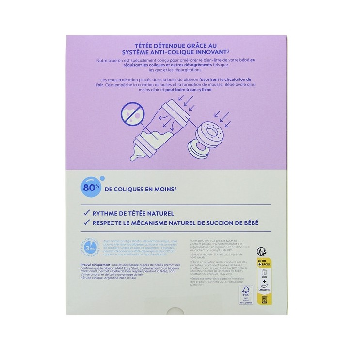 Easy Start Biberons Anti-Colique Débit Moyen Océan/Sable 2x260ml - MAM - IllicoPharma