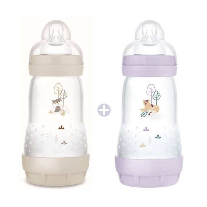 Easy Start Biberons Anti-Colique Débit Moyen Lila/Sable 2x260ml MAM - IllicoPharma