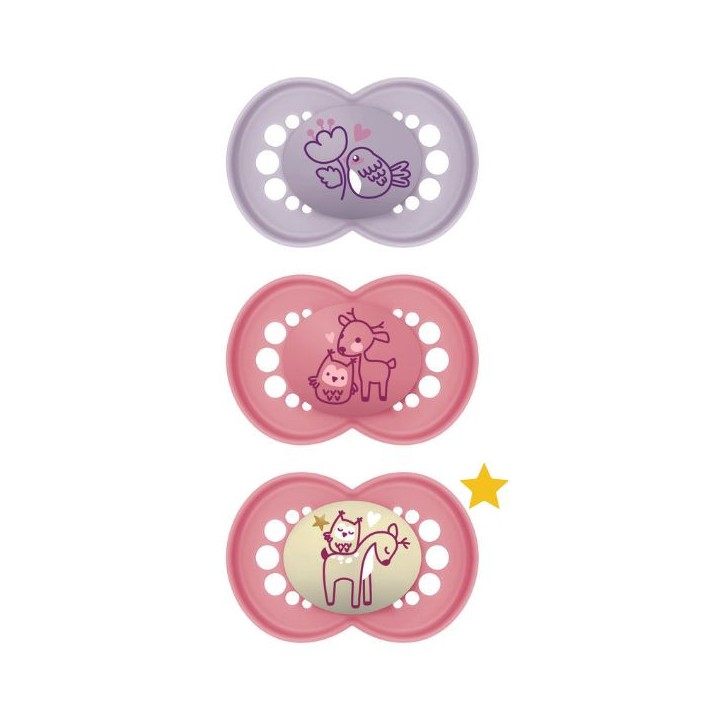 Sucettes Original Silicone 18+Mois x2 jour + 1 nuit Roses MAM - IllicoPharma