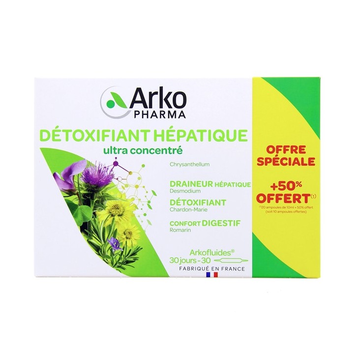 Arkofluides détoxifiant hépatique Bio - 20 ampoules + 50% offert - Arkopharma - IllicoPharma