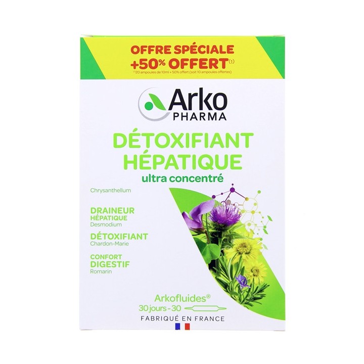 Arkofluides détoxifiant hépatique Bio - 20 ampoules + 50% offert - Arkopharma - IllicoPharma