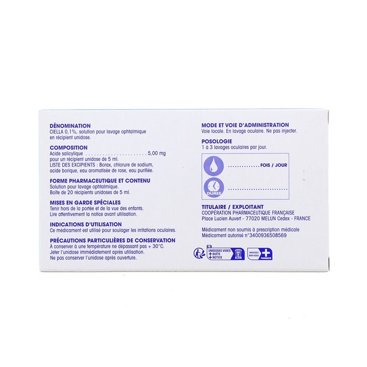 Ciella 0,1% Lavage ophtalmique - 20 unidoses - Cooper - IllicoPharma