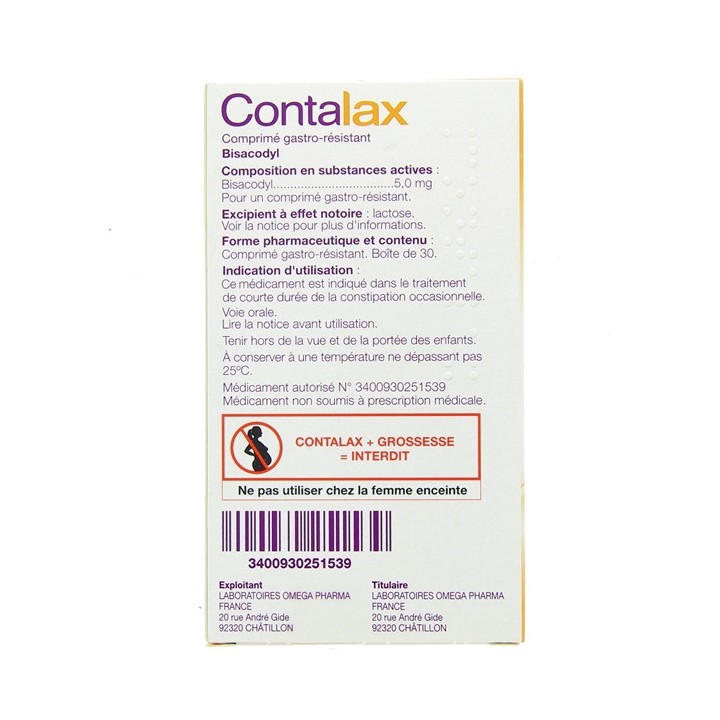 Contalax 5mg 30cpr, Omega Pharma - Médicament Constipation - IllicoPharma