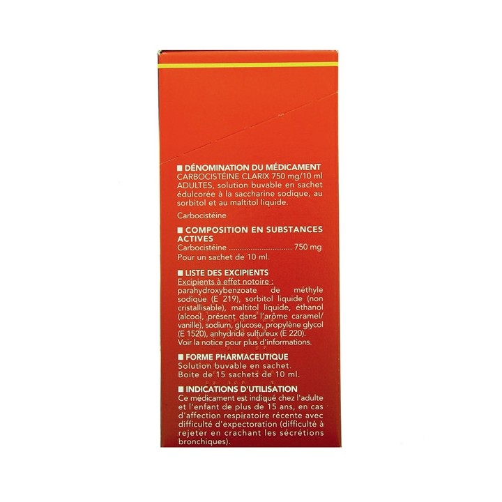 Clarix Carbocistéine 750mg/10ml - 15 unidoses - IllicoPharma